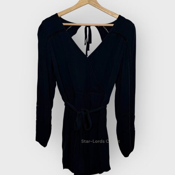 Abercrombie Fitch Wrap Long Sleeve Romper Small Black Minimalist Boho Resortwear - Picture 1 of 7